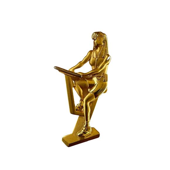 Vintage 80s Lady Exercising Brooch from JJ - Picture 1 of 6